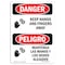 Signmission OSHA Danger, Keep Hands & Fingers Away Bilingual, 14in X 10in Decal, 10" W, 14" L, Bilingual Spanish OS-DS-D-1014-VS-1390 - alternate 1
